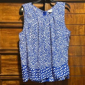 Liz Claiborne Blue and White Geometric Blouse